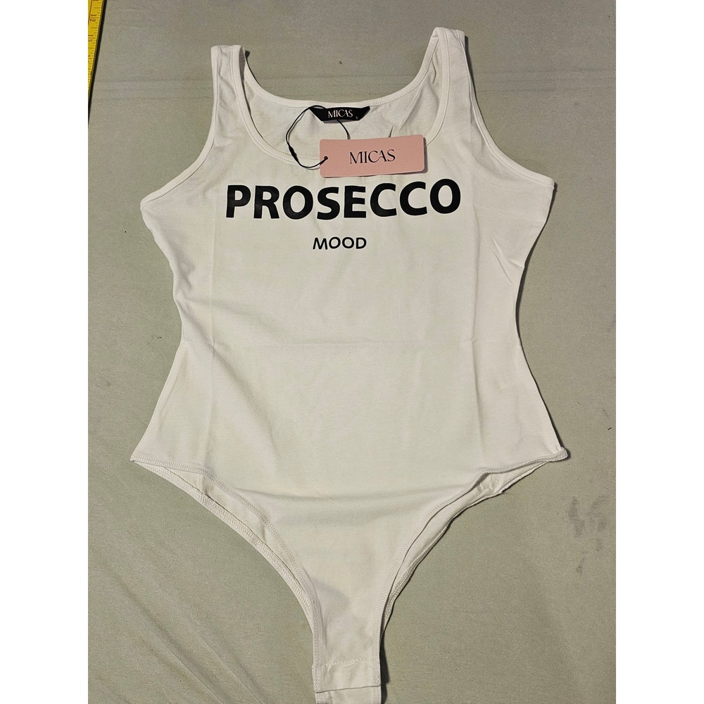 MICAS Size Small White Prosecco Mood Graphic Bodysuit - Picture 7 of 9